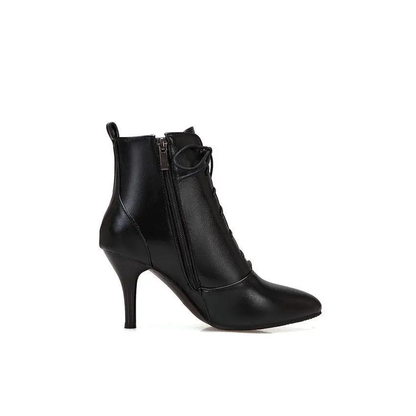 QUTAA/ сексуальный острый носок со шнуровкой и застежкой-молнией; ботильоны в сдержанном стиле из искусственной кожи Обувь на теплом меху осень-зима универсальные женская обувь Size34-43