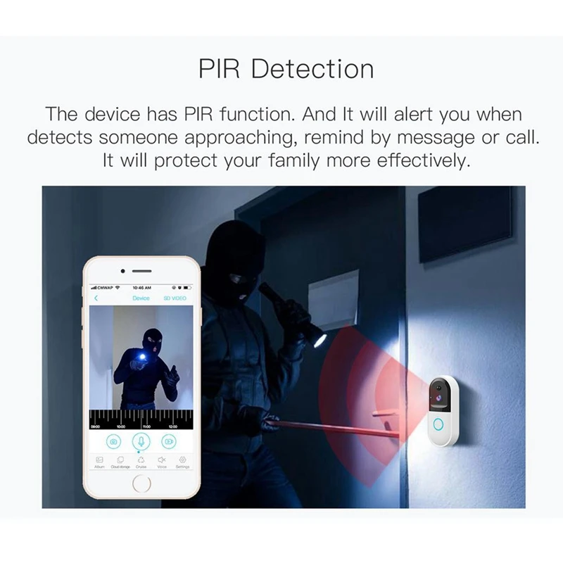 Wireless Wifi Intercom Video Doorbell Camera Set Door Bell Camera Wifi Video Night-Vision Infrared Detection(Eu Plug