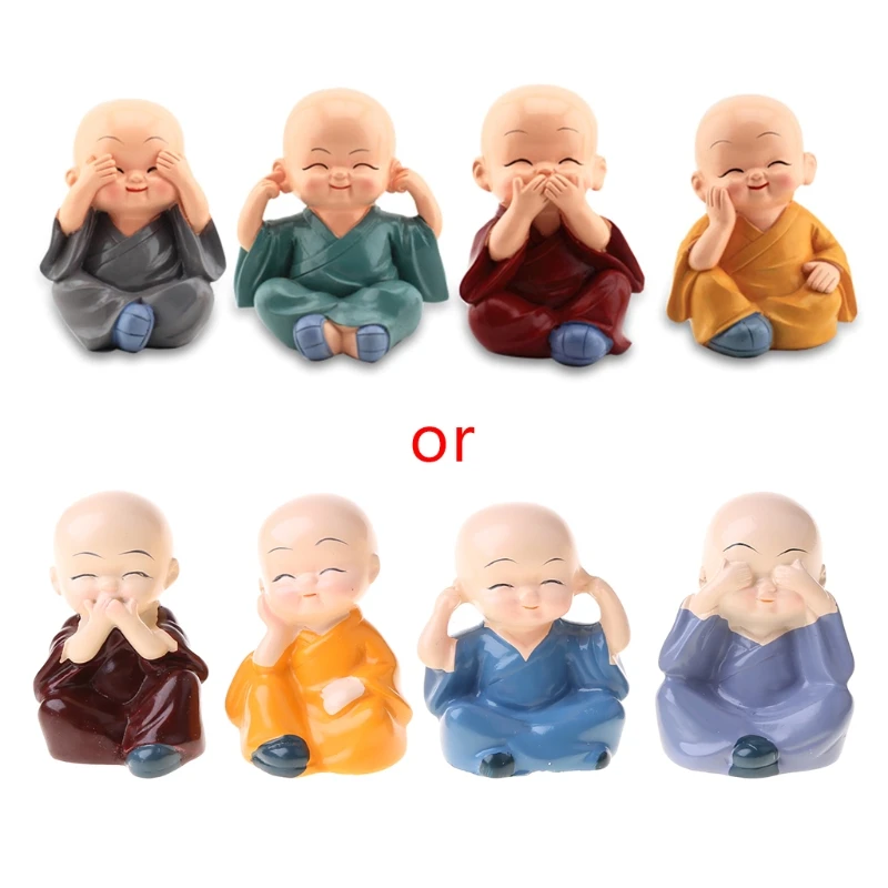 Nikou Set 4 Statuette Simpatici Monaci In Resina, Portafortuna Cinesi Per Decorazione Casa, Ufficio O Auto