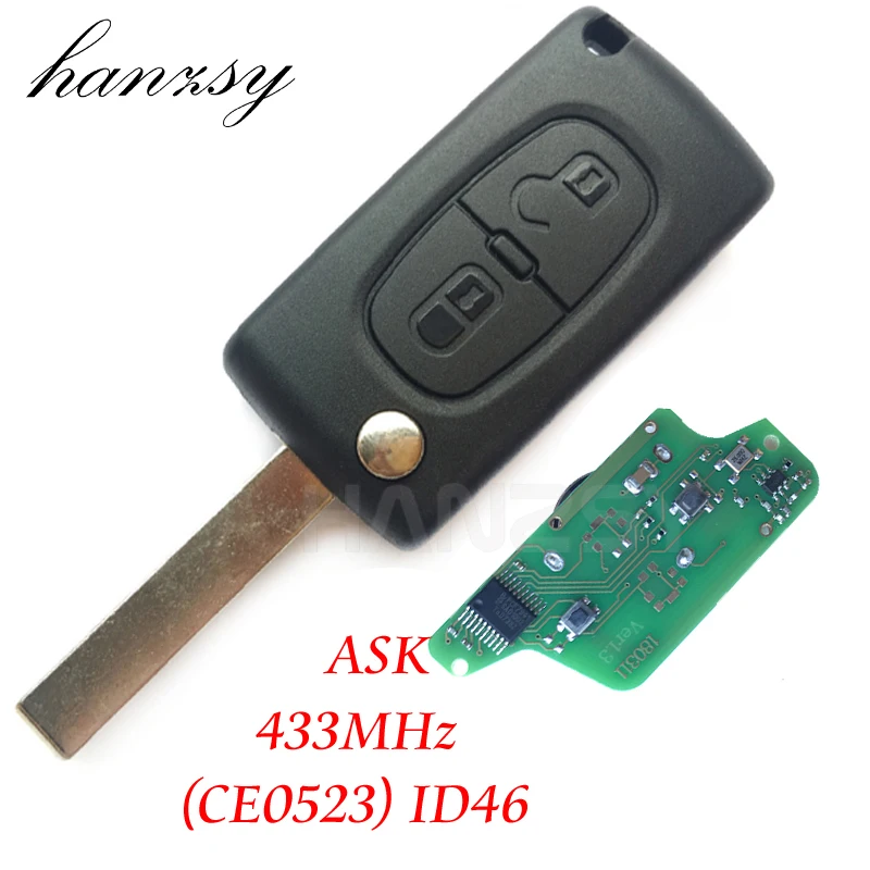 

2 Buttons 433Mhz Flip Folding Key For PEUGEOT 407 307 207 308 807 Complete Car Remote Key ID46 Chip VA2/HU83 blade CE0523