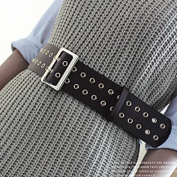 

Bendable Wide Universal Adjustable Pin Buckle Ladies PU Attractive Double Hole Women Belt Casual Daily Shopping Waist