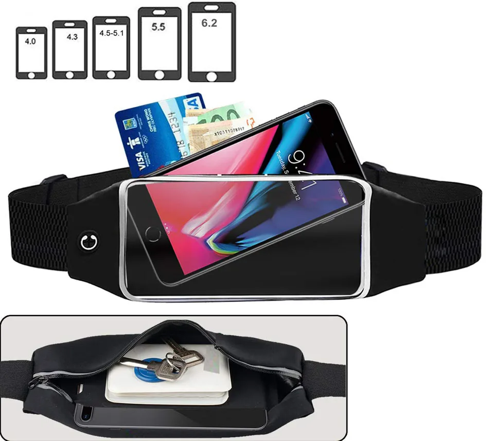 

Adjustable Men Women Running Waist Bag Gym Fitness Belt Pack Transparent Touch Mobile Phone Holder Bags Jogging Packs Sports Bag