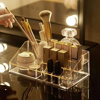 

Desktop Lipstick Storage Box Transparent Multi-Grid Cosmetic Storage Box Makeup Brush Shelf Bedroom Skin Care Storage Box