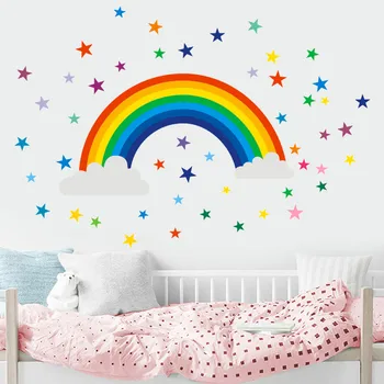 

Sticker Pared Kids Wall Sticker Rainbow Sign Sticker Decal Bedroom Vinilo Decorativo стену радуга Pegatinas Pared Infantil X1