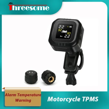 

Motorcycle TPMS LED Color Display Tire Pressure Monitor System Alarm Temperature Warning With Two Sensors Handlebar Installation