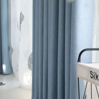 

Nordic Ins Grey Thickened Linen Blackout Curtains Simple Modern Window Drapes for Living room Bedroom Background Panel AD327&3