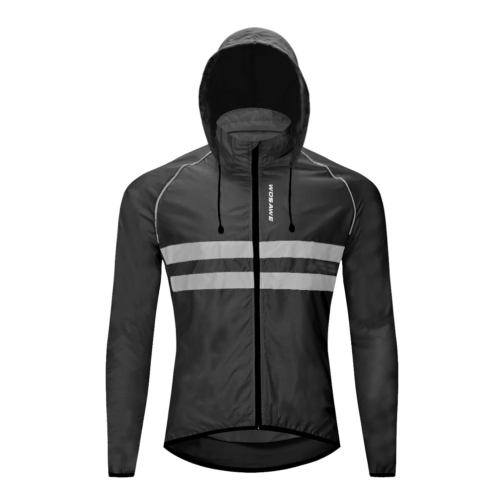 Wosawe jaquetas de ciclismo à prova de vento com capuz impermeável manga longa blusão camisas colete reflexivo roupas de bicicleta jaqueta masculina