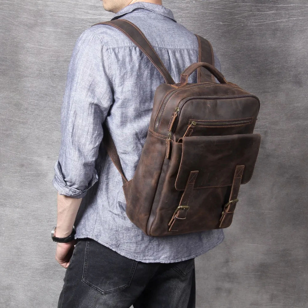Винтажная мужская сумка crazy horse Рюкзак из натуральной кожи унисекс большой емкости рюкзак для ноутбука воловья школьная сумка дорожная сумка