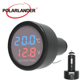 

12V 24V Car Charger Car Voltmeter Thermometer LED Digital 3 In 1 Universal Temperature Detection