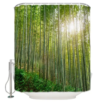 

Bamboo Forest Green Shower Curtain Waterproof and Mildewproof Polyester Fabric Bath Curtain Design