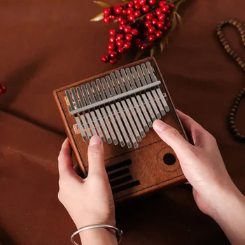 

New 17 Keys Kalimba Wood Mahogany Thumb Piano Finger Percussion Musical Instrument with Tuning Hammer Cloth Sticker Bag