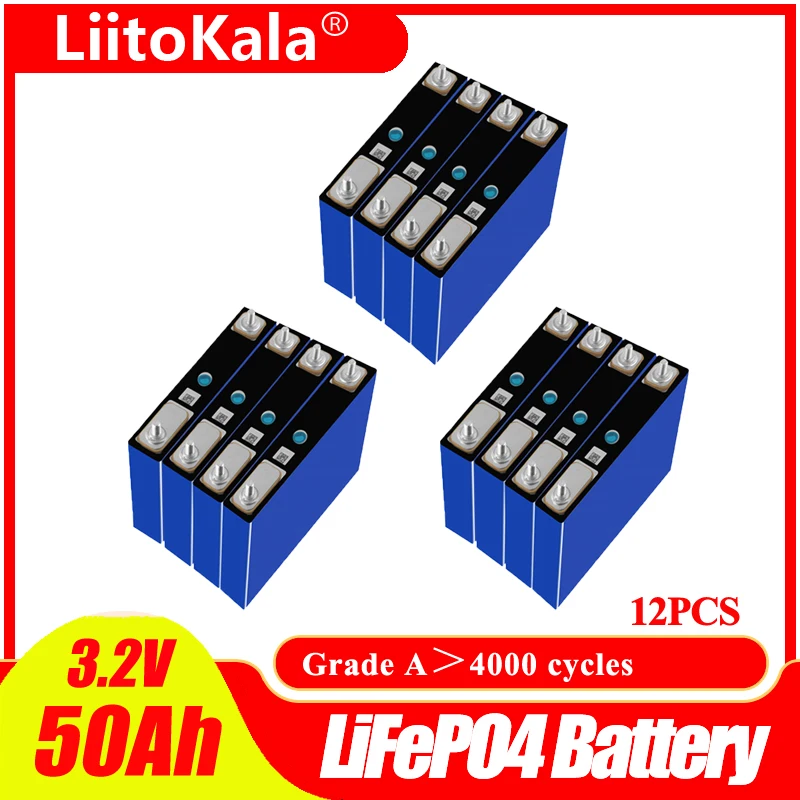 

12pcsLiitoKala 3.2V 50Ah Lifepo4 Cells Lithium iron Phosphate for 12V 52Ah Rechargeable Battery Pack DIY Solar Energy Storage