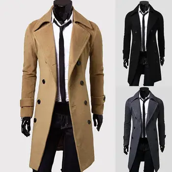 

Fashion Coat Men Wool Coat Winter Warm Solid Long Trench Jacket Breasted Business Casual Overcoat Parka пальто мужское