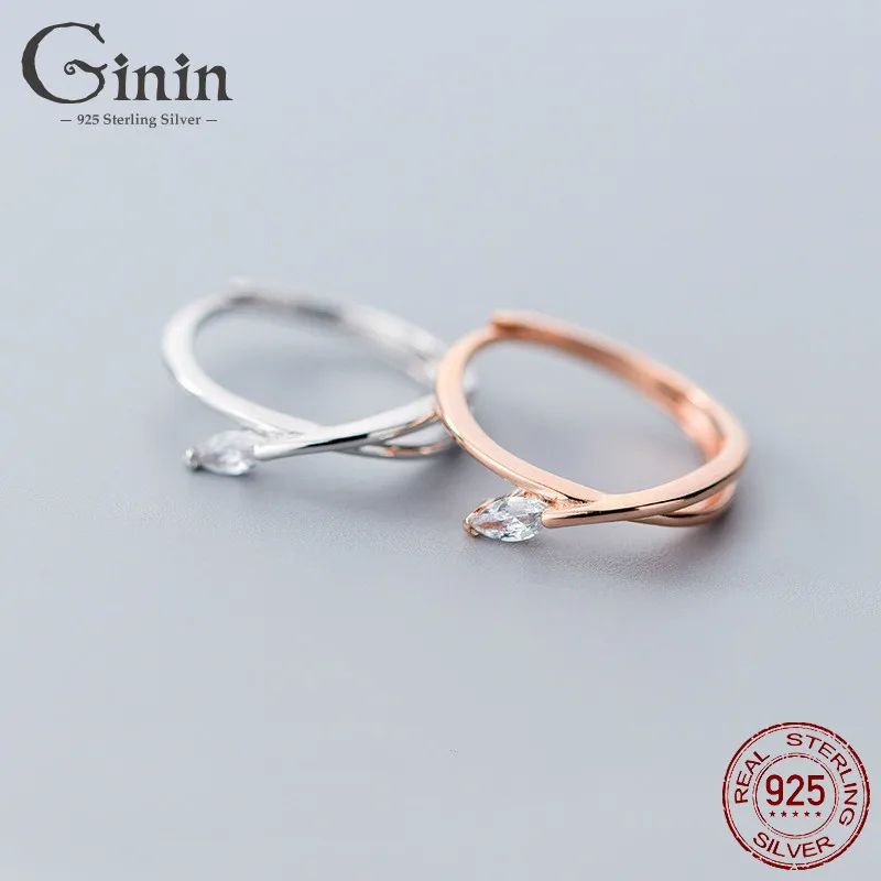 

Ginin Real 925 Sterling Silver Ring For Women Female Simple Single Shiny Diamond Line Opening Ring Geometric Trendy Jewelry