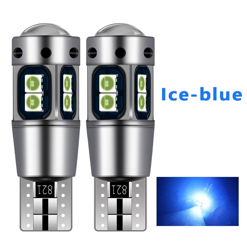 2 шт. T10 W5W Светодиодный лампочки для автомобилей Сигнальные огни 10SMD CANBUS лампы без ошибок прожектор с линзой для автомобиля аксессуары для укладки - Испускаемый цвет: Ice-blue