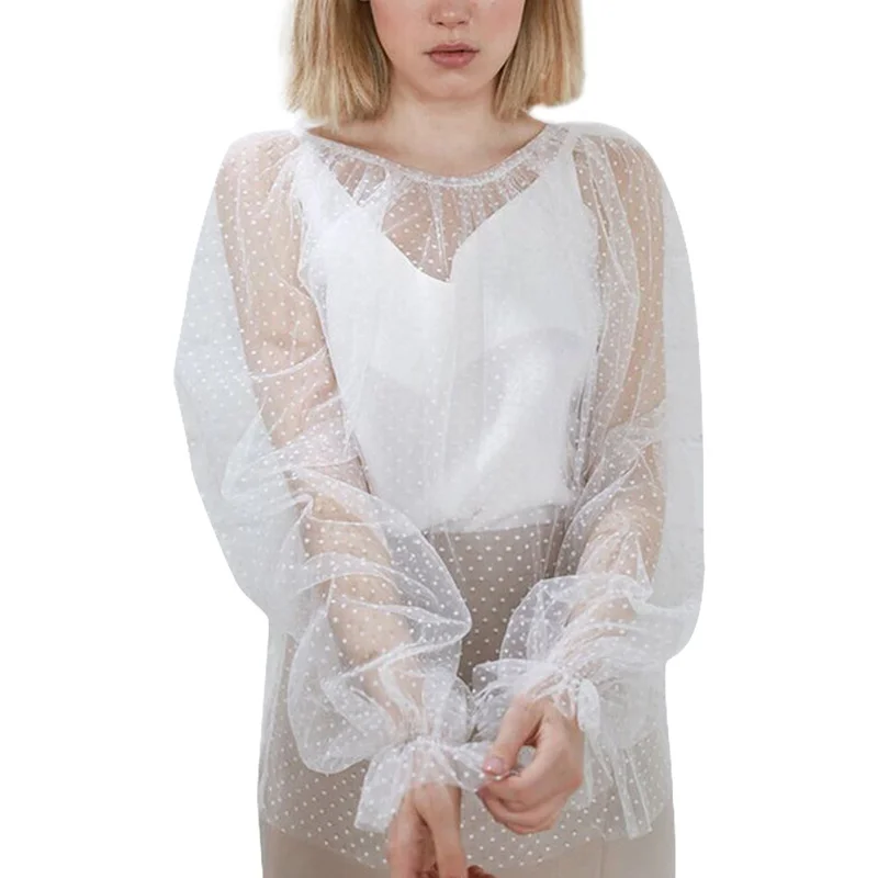 

2019 New Women Tops Perspective Wave Point Street Blouse Female Autumn 2019 O-Neck Women's Clothing White Blouse Boho Clothes