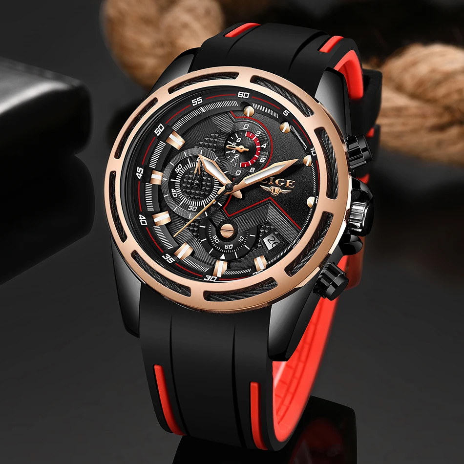 LIGE мужские s часы лучший бренд класса люкс Спортивные Хронограф Дата кварцевые часы мужские силиконовый ремешок модные водонепроницаемые часы Reloje