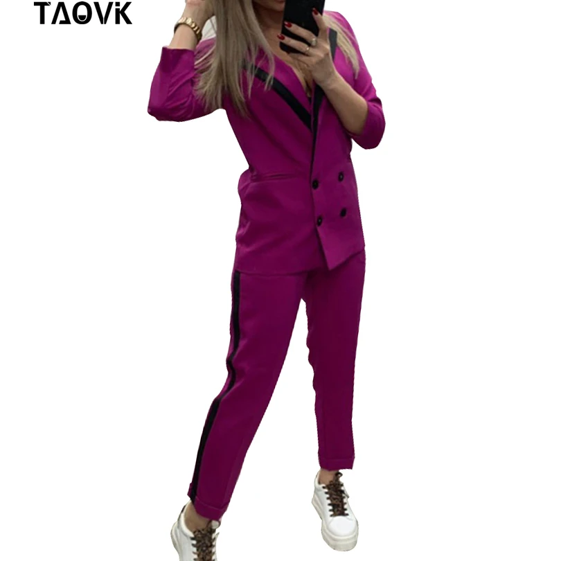 Женский офисный брючный костюм TAOVK из двух предметов двубортный блейзер с