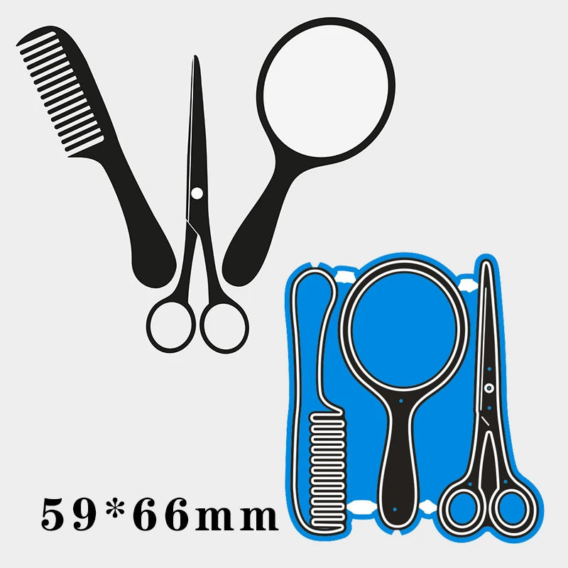 

Cutting Dies Comb&Mirror&Scissors Metal And Stamps Stencil For DIY Scrapbooking Photo Album Embossing Paper Card 59*66mm