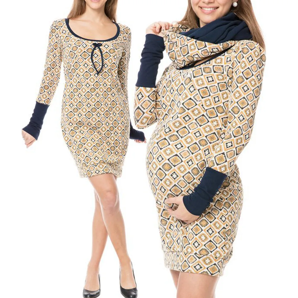 Vetement femme Для женщин, подходит для беременных Одежда Платье Nusring для грудного вскармливания с печатным рисунком и длинным рукавом платья с карманами