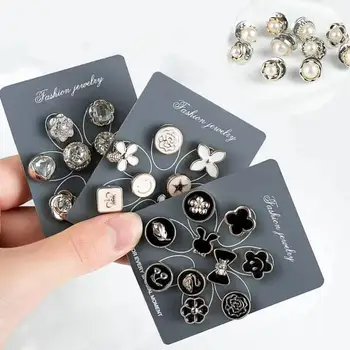 

10pcs/set Metal Brooch Sexy Women Clothes Hidden Button Fastener Nail Catcher Pearl Decorated Small Pin Buckle Button Accessory