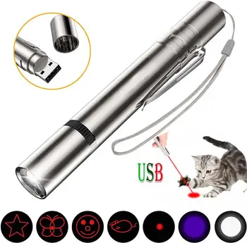 

7 in1 USB Charging LED Laser Pointer Red UV Torch Flashlight Pen Cat Laser Pointer Training Tool for Cat Dog Chase Toys Laser