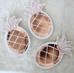 Juego de vajilla desechable de 8 piezas, plato de papel desechable, sello dorado, piña, Decoración de cumpleaños y boda, suministros para fiestas