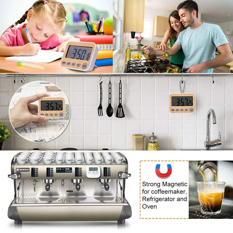 Timer Digital Timers, Kitchen Timer with Alarm Clock for Cooking or Office, Have Strong Magnet and Stand Used on Metal Plane or