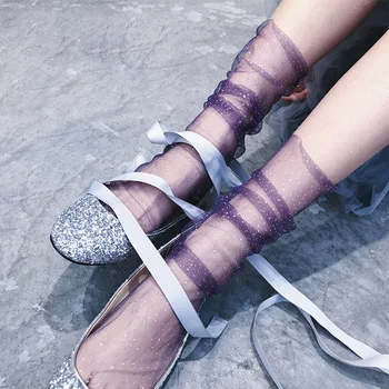 

Shiny Tulle Socks Women Transparent Ultra-thin Chiffon Socks Sexy Mesh Long Loose Socks Female Summer Dress Calcetines Hosiery