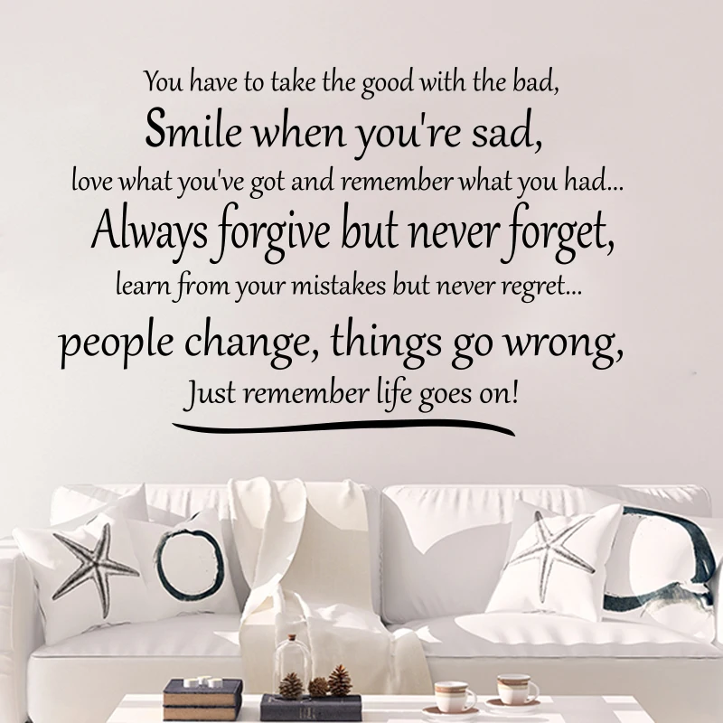 You have to take the good with the bad Quote Wall Sticker Bedroom Kids Room Smile Change Rember Life Wall Decal Living Room Viny (2)