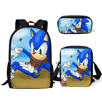 

3pcs/set Kids School Bags for blue Bookbag Sonic Printing Schoolbag Custom pattern Children Shoulder Satchel Students Bookbag