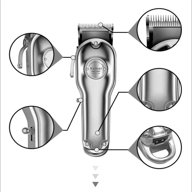 Kemei 1987 Professional Electric All Metal Hair Clipper Cordless Hair Trimmer Men Haircut Machine Barber