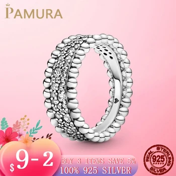 

Luxury 925 Sterling Silver Beaded Pave Band Ring For Women Original 925 Silver Rings Brand Wedding Jewelry Gift