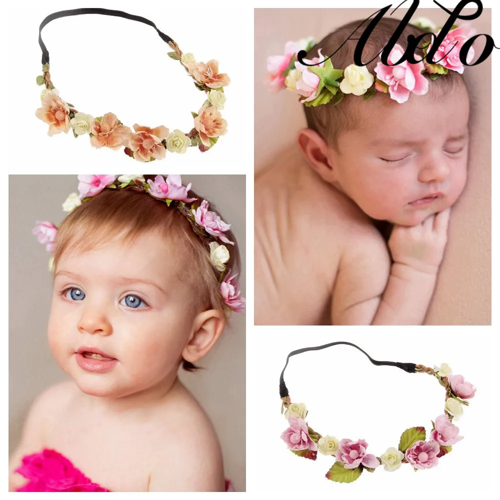 ABDO Baby Headband Beautiful Infant Baby Girl Flowers Crown Wreath Headwear Baby Hairbands Baby Girls Hair Accessories