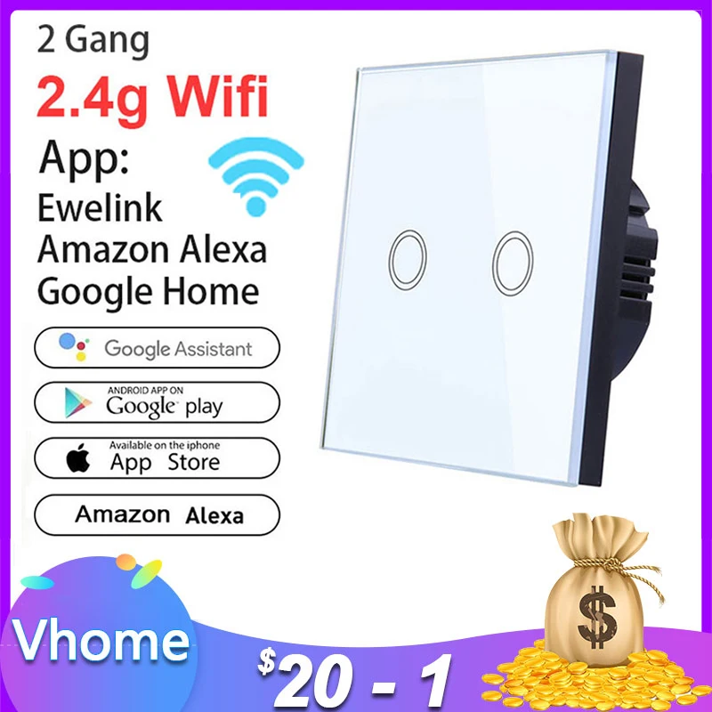  Ewelink Touch Switch Wifi 2.4G Smart Home Touch Switch Wall Panel 220VEU/UK Standard Smart Led Wifi - 32971465923
