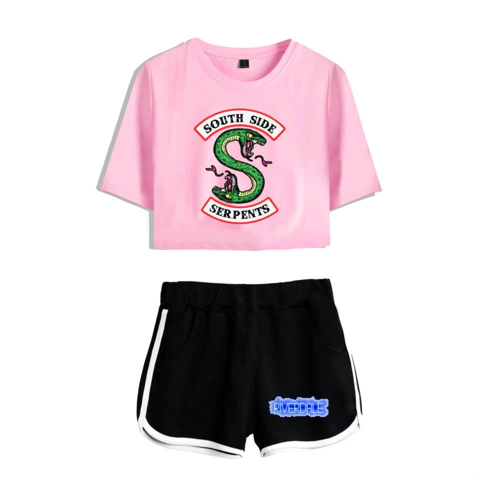 BienBien Girls Crop Top & Shorts Riverdale 2 Pieces Short Sleeve T-Shirt Top and Shorts Set South Side Serpents Gym Workout Running Tracksuit Ourtfits Summer Casual Sportswear Pajamas Yoga Clothes