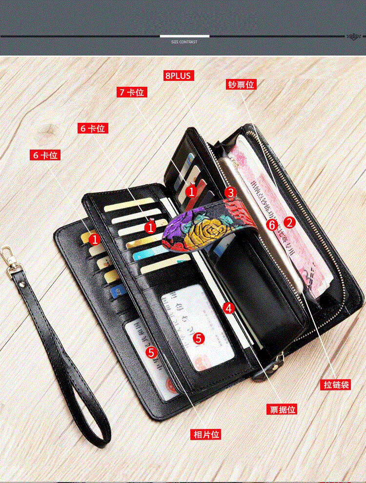 RFID Brieftasche Frauen Split Leder Karte Halter Geldbörse Große Kapazität Frauen Geldbörsen Lange Damen Telefon Tasche – Detail 16
