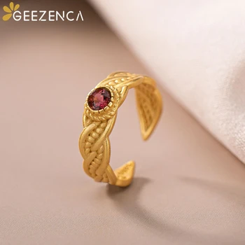 

Trendy 925 Sterling Silver Gold Plated Natural Red Tourmaline Women's Rings Fine Jewelry Gemstone Woven Open Ring Wedding Gift