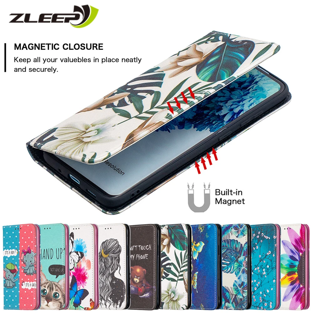 Кожаный чехол-кошелек с рисунком для Samsung Galaxy S21 S20 FE S10 E Note 20 Ultra Plus A81 A91