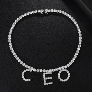 

Hip Hop Silver Color Custom Name 4MM DIY A- Z Tennis Chain Letters Chain Necklace For Men Choker CUSTOMIZE Jewelry
