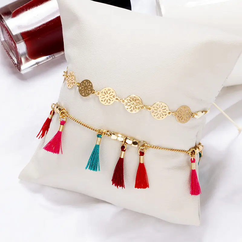 Doreen Box Color Bohemian Hand-woven Colorful Anklet Tassel Hollow Round anklet For Women Fashion Ethnic Style Jewelry 1 Piece | Украшения