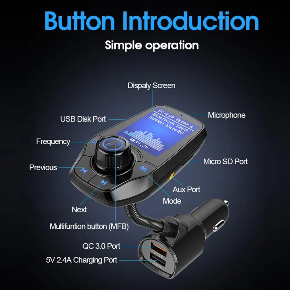 Bluetooth fm-передатчик автомобильный bluetooth-адаптер QC3.0 для чтения автомобильных аккумуляторов, громкая связь, поддержка tf-карты, вход AUX и Выход AUX