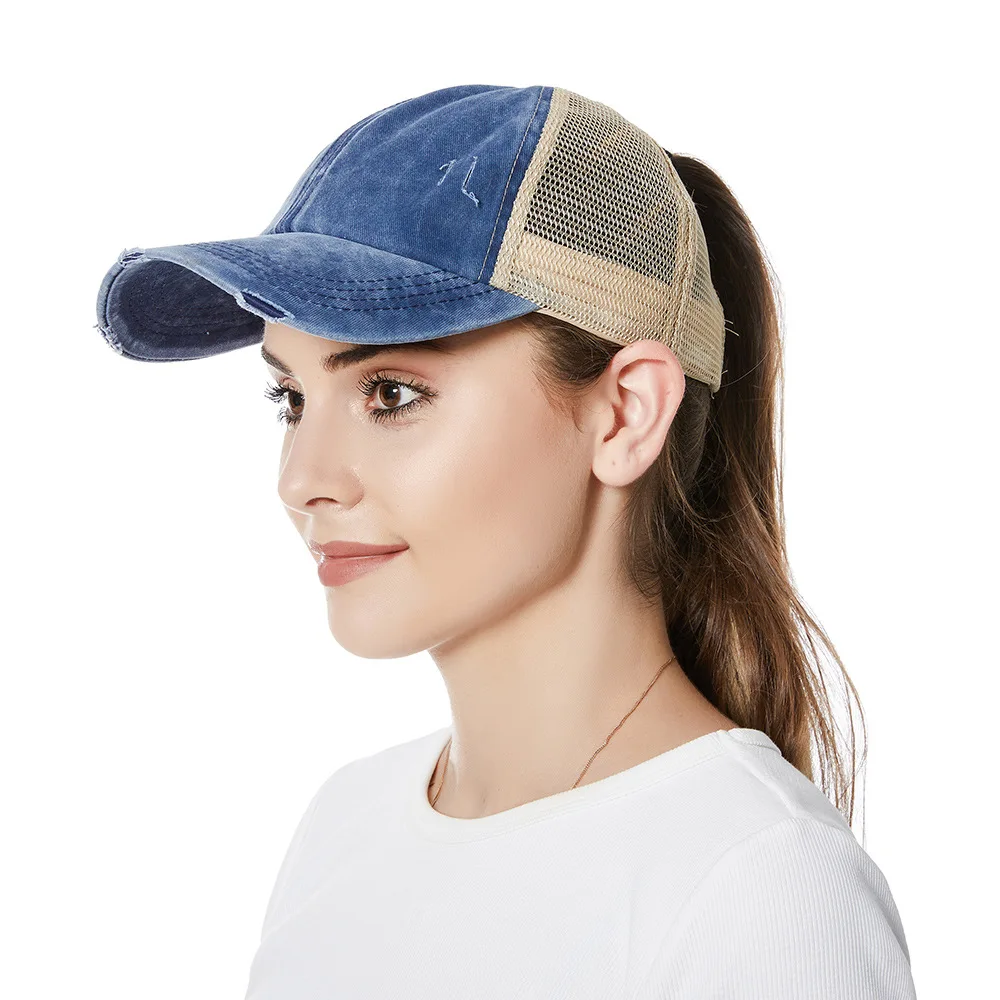 

Horsetail Baseball Cap Cross European New Style Hat Cowboy Washed Distressed Outdoor Sports Cap Women