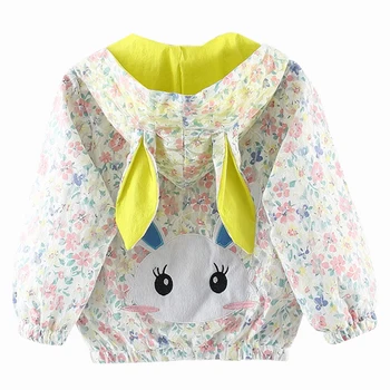 

DFXD Spring Baby Girls Jackets Toddler Kids Coats Korean Style Long Sleeve Lace Floral Cartoon Rabbit Cardigan Infant Clothes
