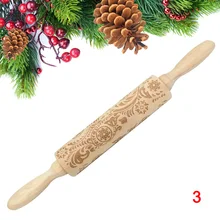 Рождественский тисненый деревянный скалка для выпечки печенья лапши торт тесто гравированный ролик