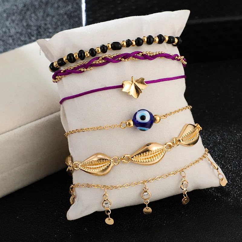 Bohemian Ankle Bracelets Set Multilayer Evil Eye Shell Beads Charm Chain Knitted Bracelets Women Anklet Foot Jewelry Gift 6Pcs Bohemian Ankle Bracelets Set Multilayer Evil Eye Shell Beads Charm Chain Knitted Bracelets Women Anklet Foot Jewelry Gift 6Pcs