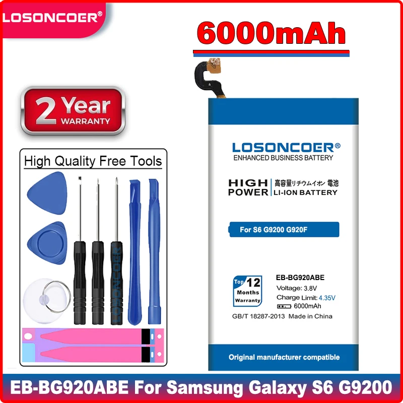 LOSONCOER мобильный телефон с аккумулятором 6000 мАч аккумулятор для Samsung Galaxy S6 G9200 G920f