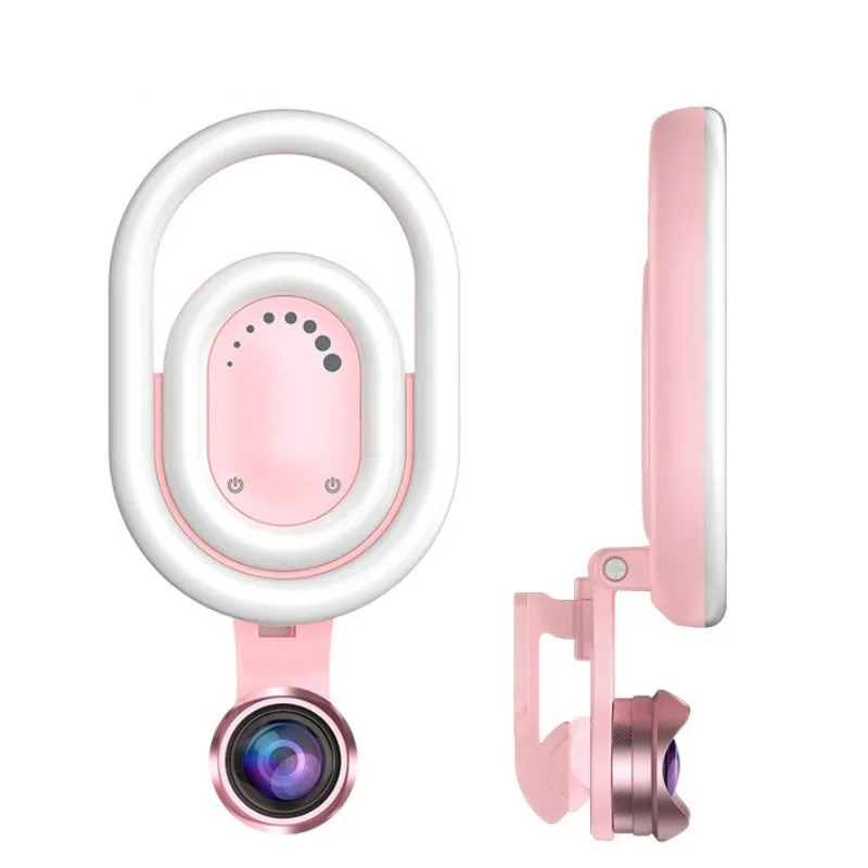 

2019 New Phone Rechargable Selfie Fill Light Wide Angle Macro Lens Adjustable 9 Kind White Warm LED Light Phone Accessories