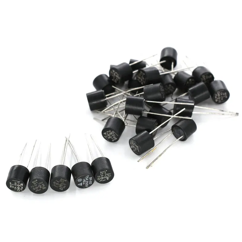 Cylindrical Fuse Kit Slow Blow T2A T3.15A T4A T5A T6.3A 250V 2A-6.3A SR-5 2Pin Assortment Kit 5Kinds Each 10PCS 50PCS