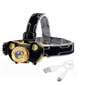 

Bright Headlamp Flashlight XML T6 2 COB LED Headlight Torch 4 Modes Bicycle Head Lamp USB Rechargeable for Hiking Camping